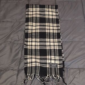 Christian Dior Black and White Plaid Scarf With Fringe Made In Feance